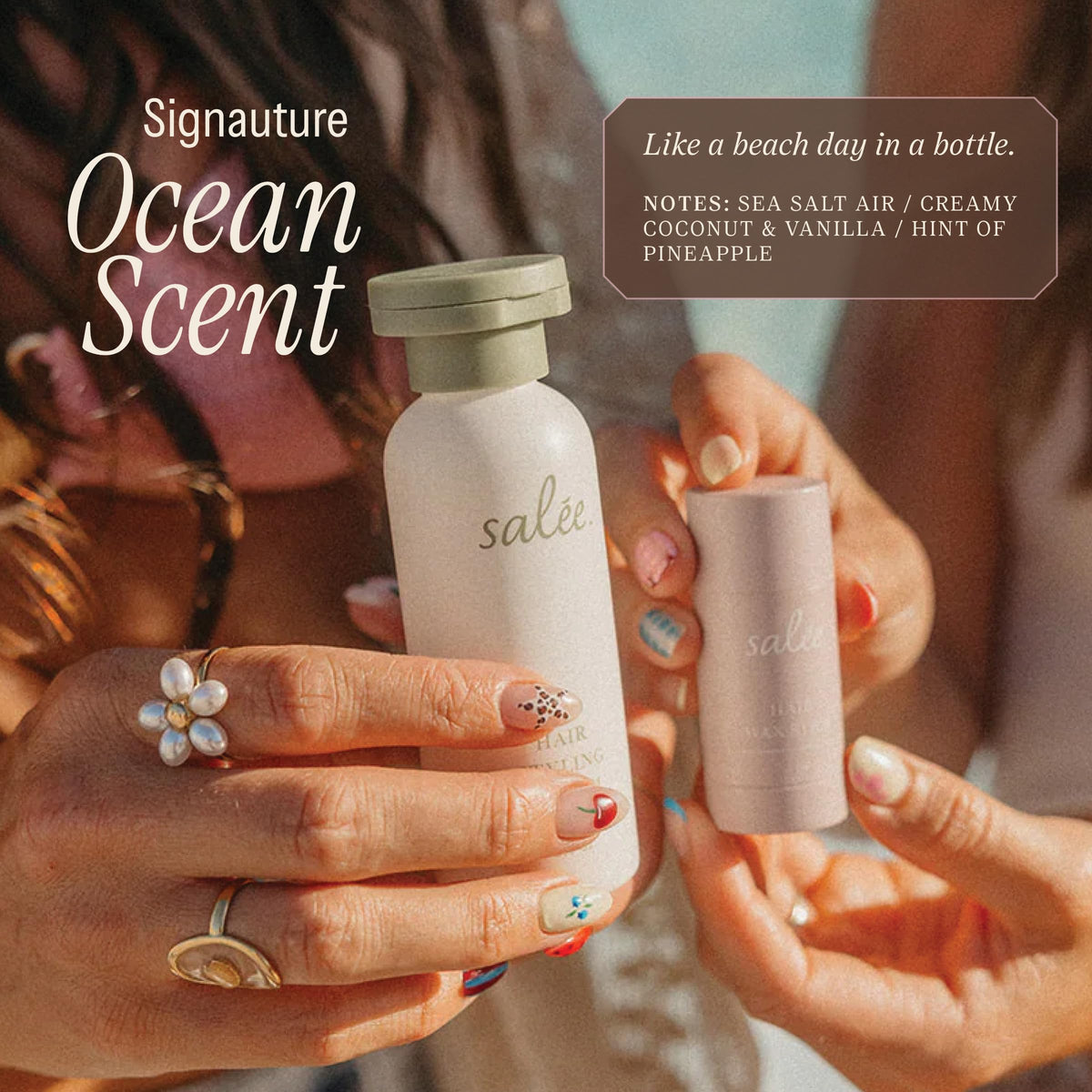 SALEE. bathroom countertop lifestyle scene showing ready-to-use daily styling benefit