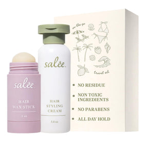 SALEE. front packaging showing travel duo for easy styling and frizz control