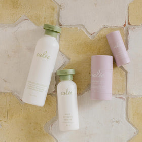 SALEE. ingredients label detail highlighting aloe and nourishing oils benefit