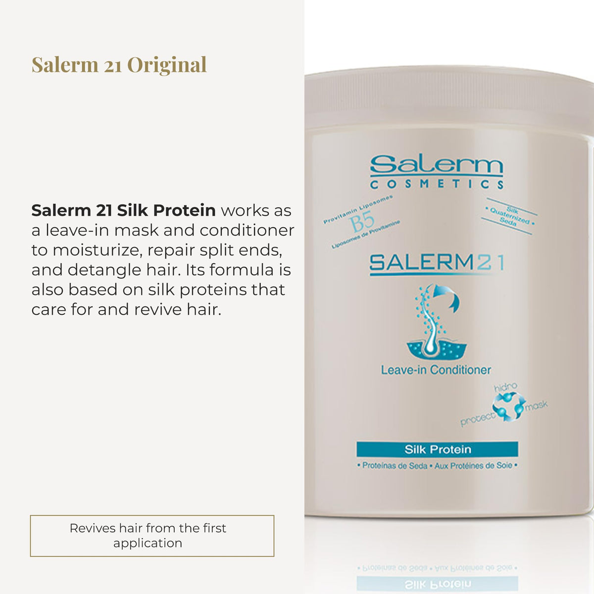 SALERM label close-up highlighting silk protein formula and visible ingredient info