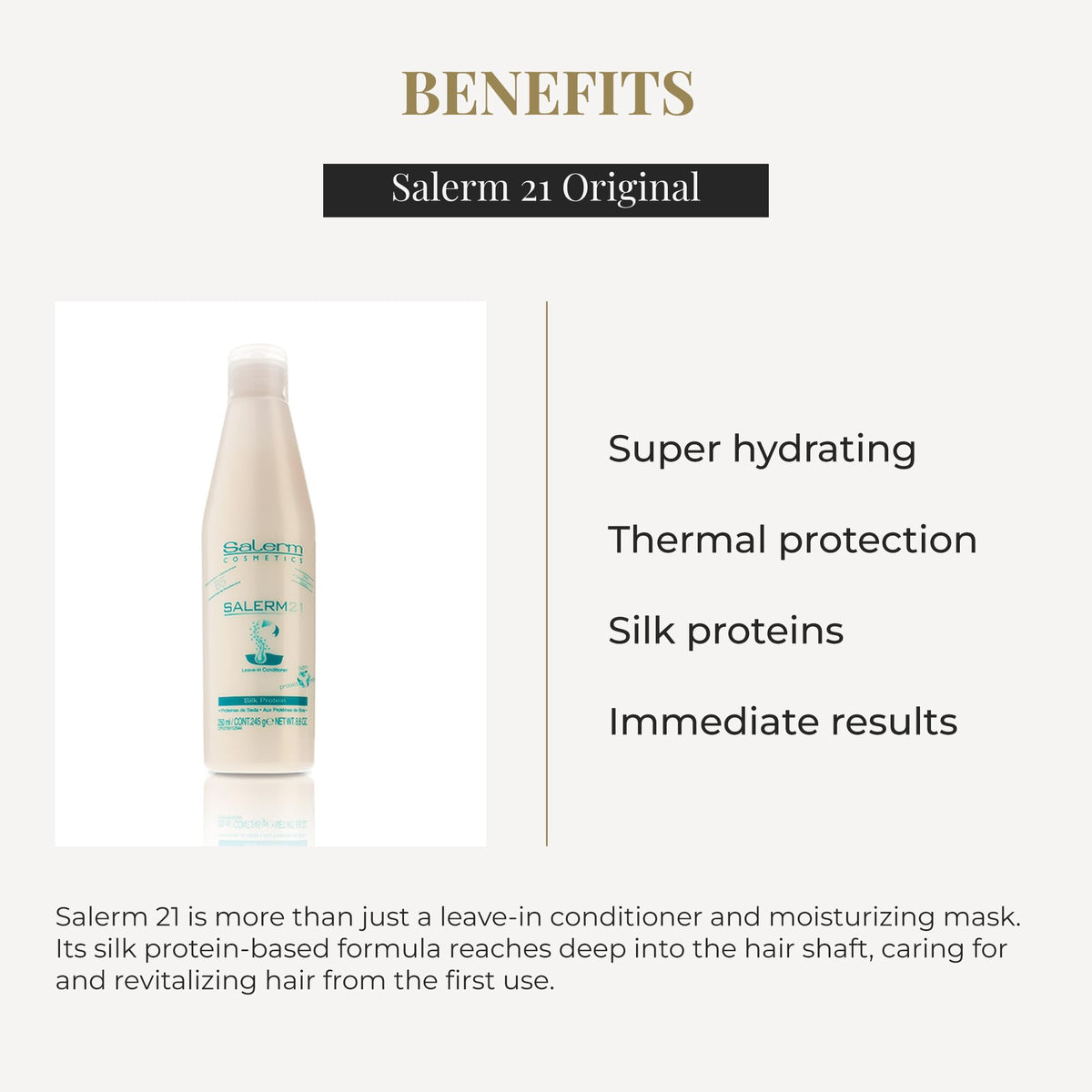 SALERM product in hand being applied to hair for effortless detangling and protection