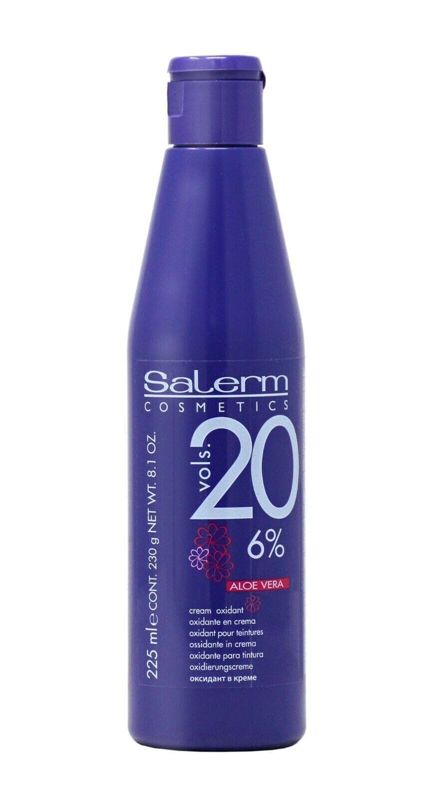 SALERM front packaging 20 volume developer showing size and branding, protecting hair during color