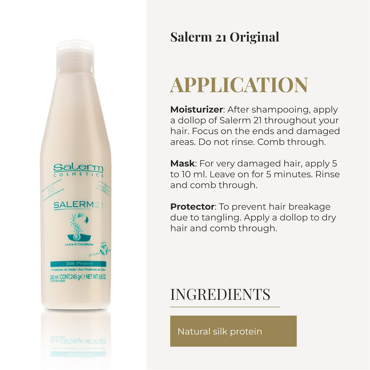 SALERM-treated hair after use exhibiting visible shine and smoother strands