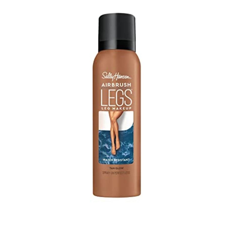 Sally Hansen Airbrush Legs front packaging showing tan glow shade and spray nozzle for easy coverage