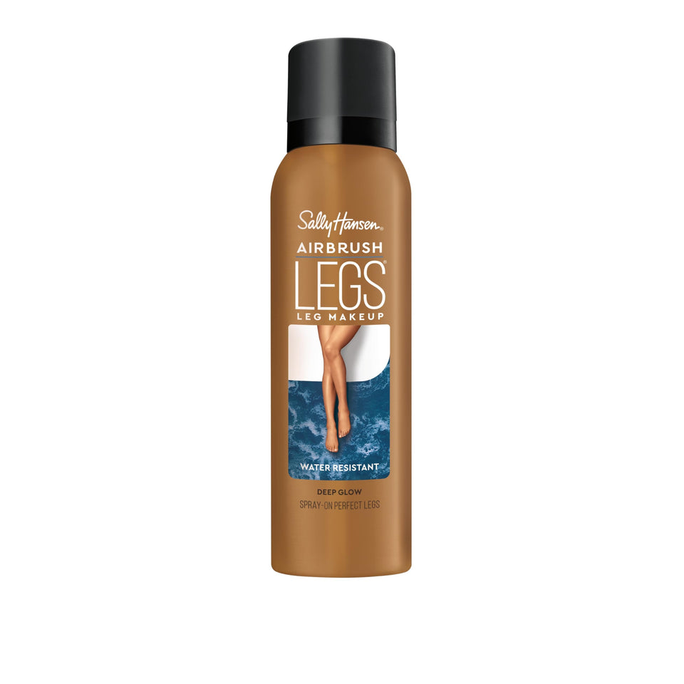 Sally Hansen Airbrush Legs front packaging showing Deep Glow shade and spray nozzle benefit: clear shade display