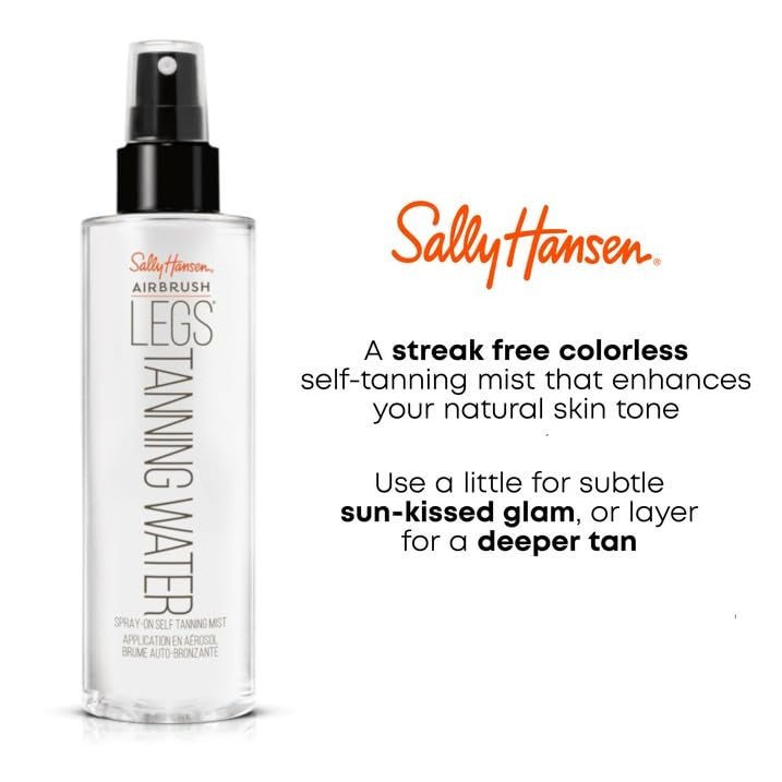 Sally Hansen mist spraying onto leg demonstrating streak-free coverage and quick results