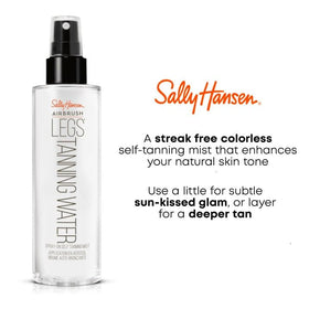 Sally Hansen mist spraying onto leg demonstrating streak-free coverage and quick results
