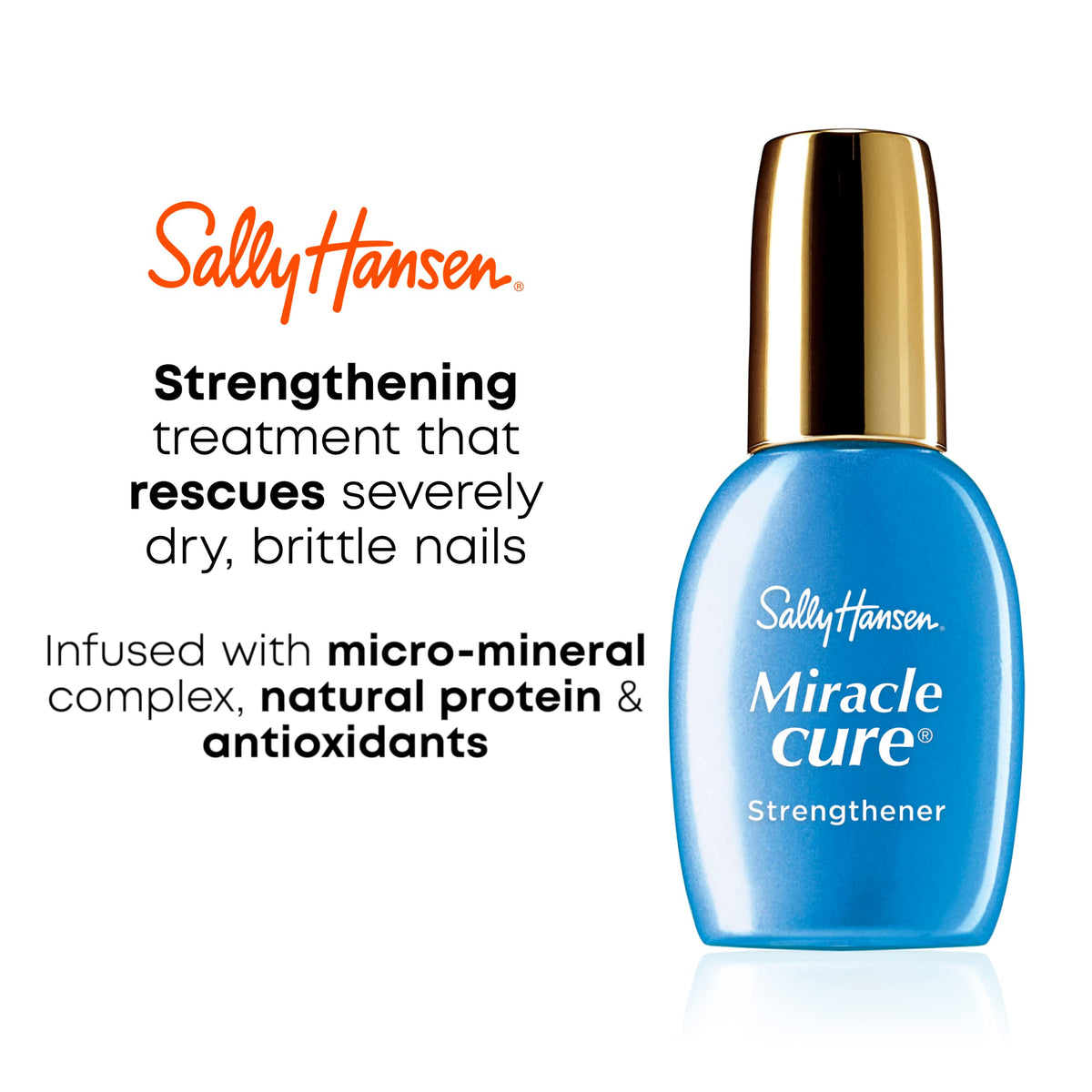 Sally Hansen close-up of brush applying clear formula, smooths and fills cracks