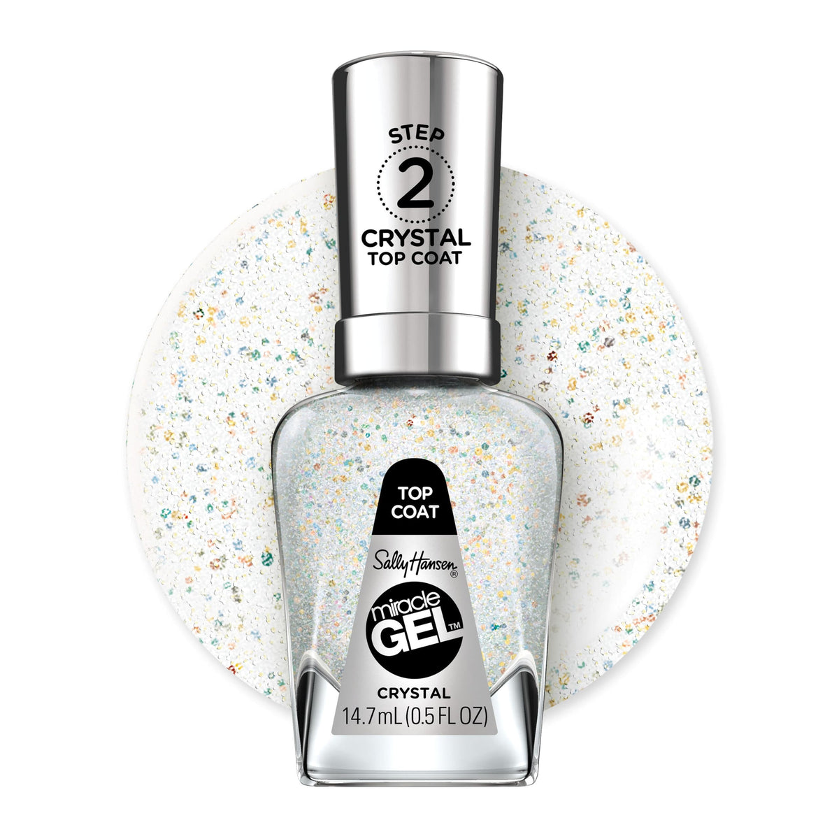 Sally Hansen Crystal Top Coat front packaging shows clear textured finish benefits