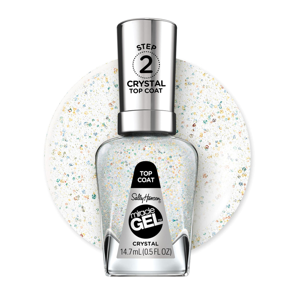 Sally Hansen Crystal Top Coat front packaging shows clear textured finish benefits