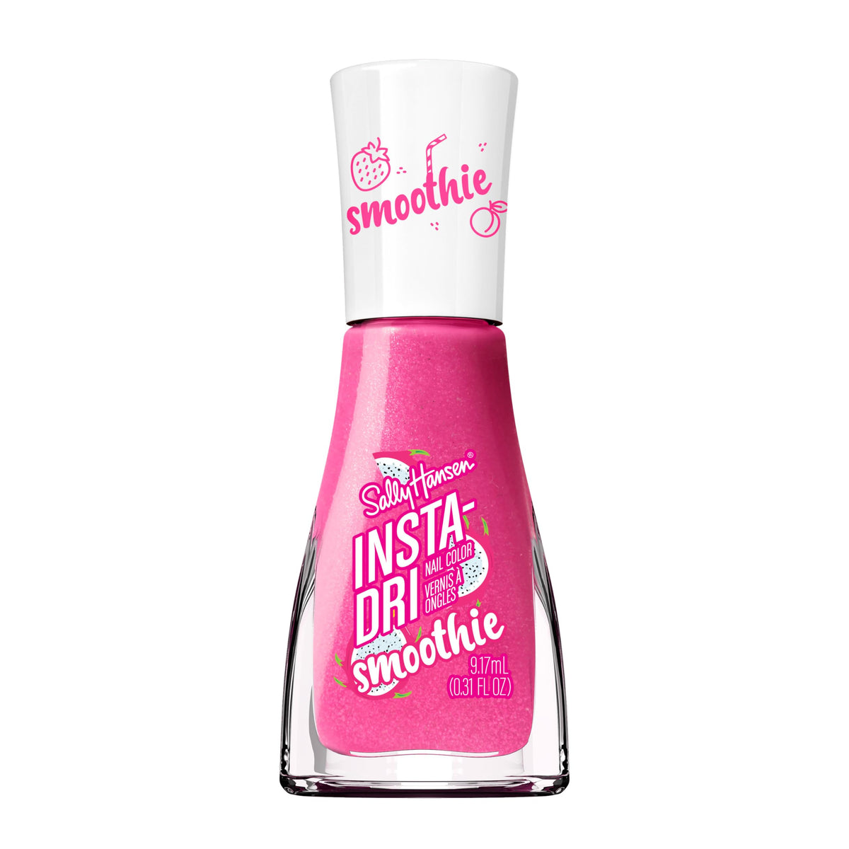 Sally Hansen Dragon Fruit Crush front bottle view showing color and label, quick-dry benefit