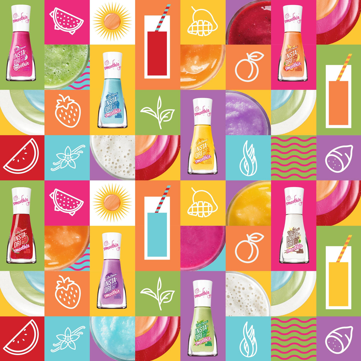 Sally Hansen Dragon Fruit Crush displayed with other Smoothie Shop shades for color variety