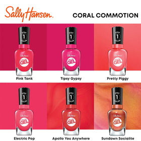 Sally Hansen Electric Pop color paired with Miracle Gel Top Coat for long-lasting wear