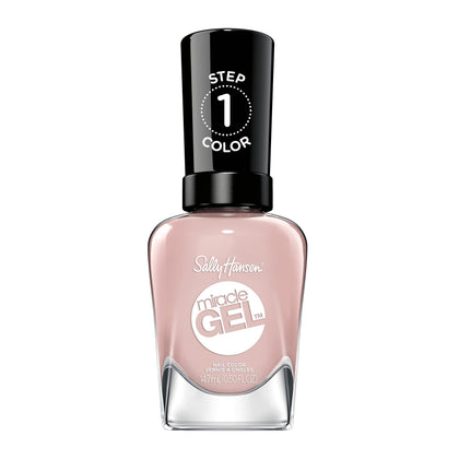 Sally Hansen front bottle showing nude-pink shade and glossy finish benefit