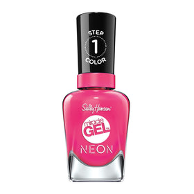 Sally Hansen bottle front showing bright fuchsia color and glossy finish