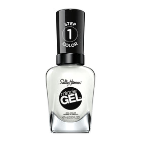 Sally Hansen bottle front packaging showing glossy white shade and benefit of lasting shine