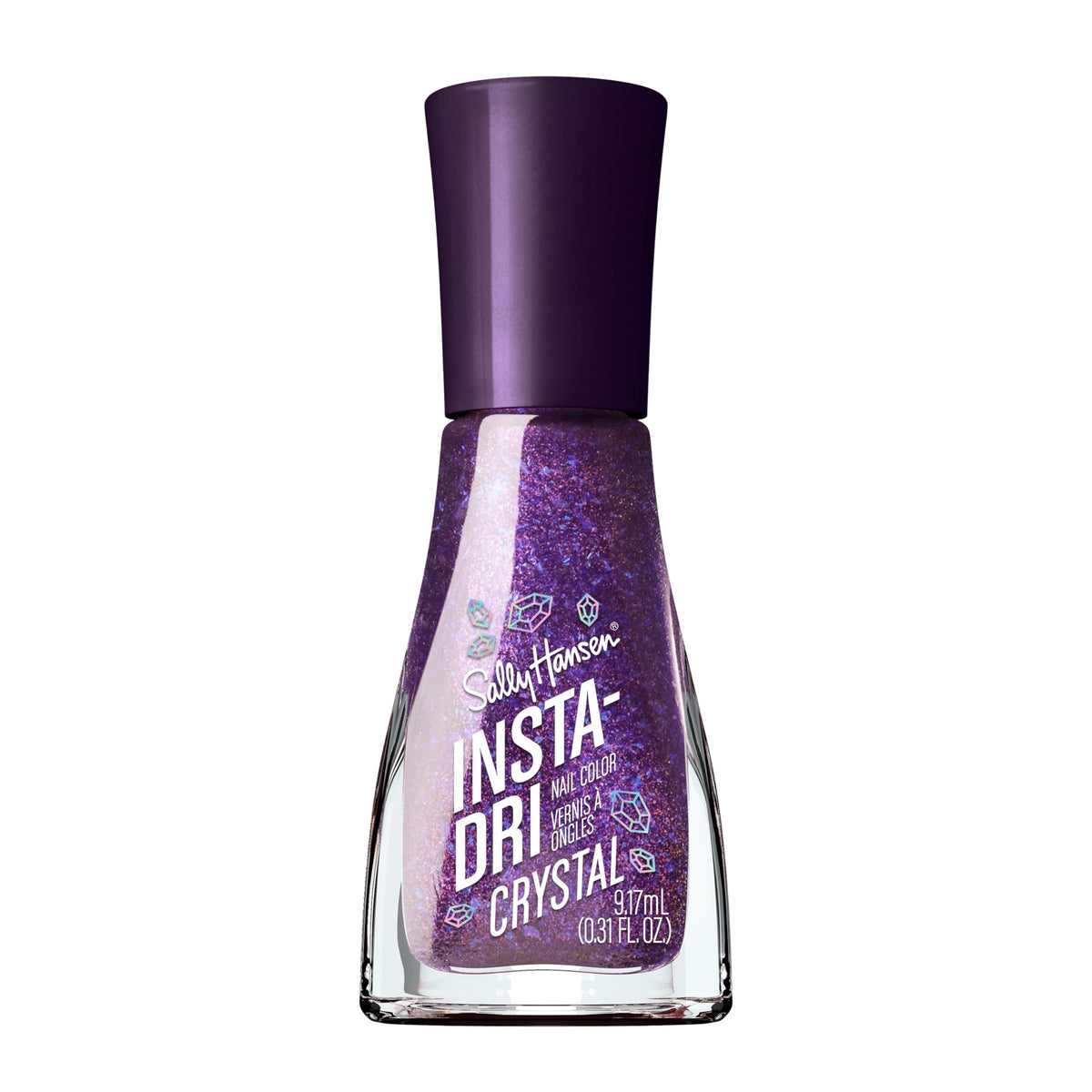 Sally Hansen bottle front showing Amethyst Allure holographic violet finish for quick-dry color