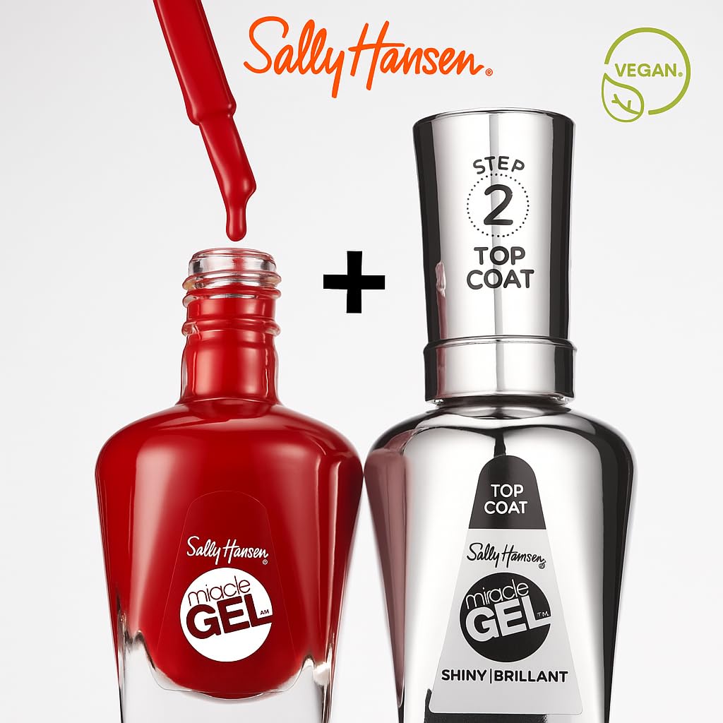 Sally Hansen manicure in use showing long-lasting red nails