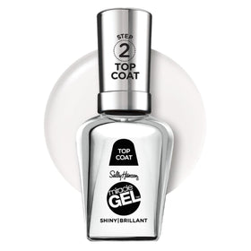 Sally Hansen bottle front view showing clear top coat and brand shine benefit