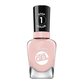 Sally Hansen bottle front view showing light neutral pink shade benefit fast application