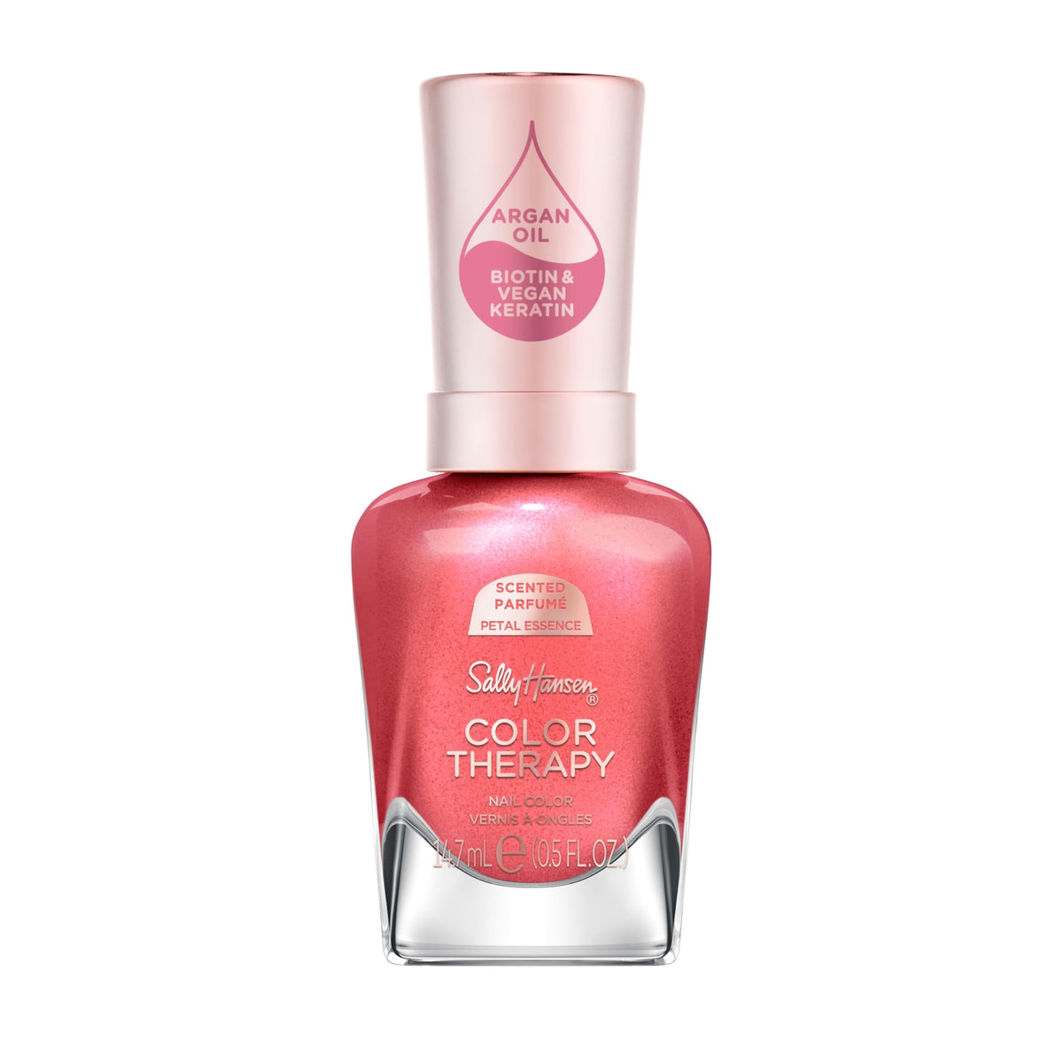 Sally Hansen bottle front view showing peel the love pink and glossy finish