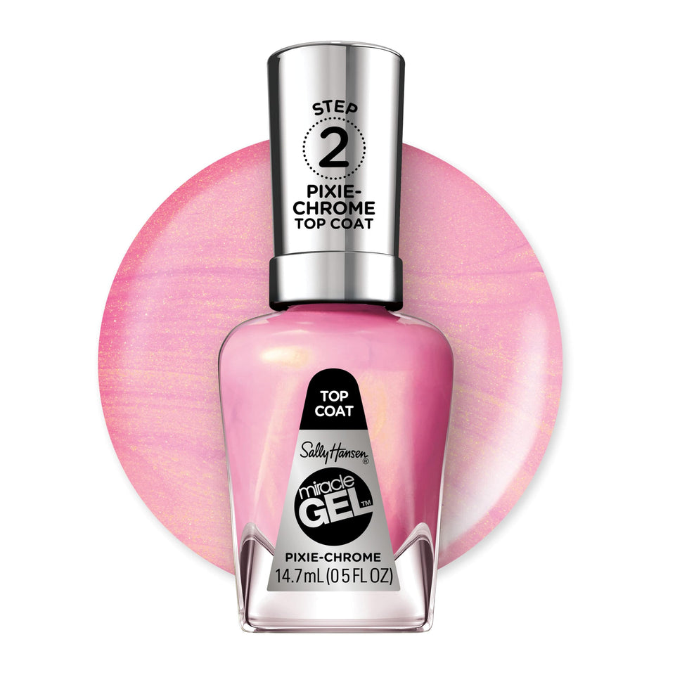 Sally Hansen Pixie Chrome front bottle showing shade and brand, adds glittery shine