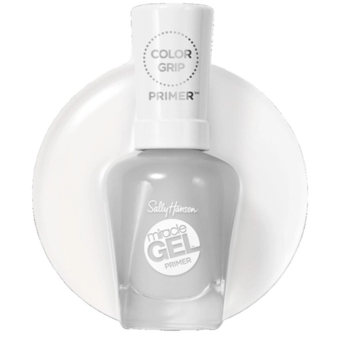 Sally Hansen primer front packaging shows clear bottle and brand, promotes longer wear