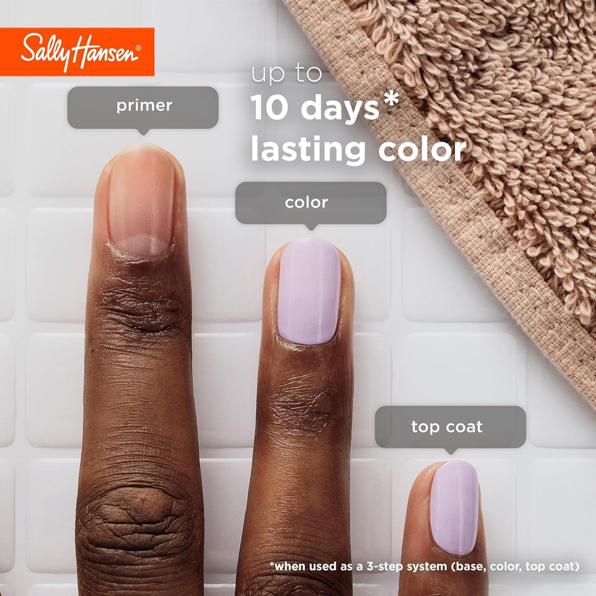 Sally Hansen primer staged with Miracle Gel color bottles to show system compatibility