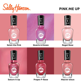 Sally Hansen bottle beside a coin showing compact size and travel-friendly benefit