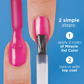 Sally Hansen swatch wheel displaying bright pink shade and true-to-color benefit