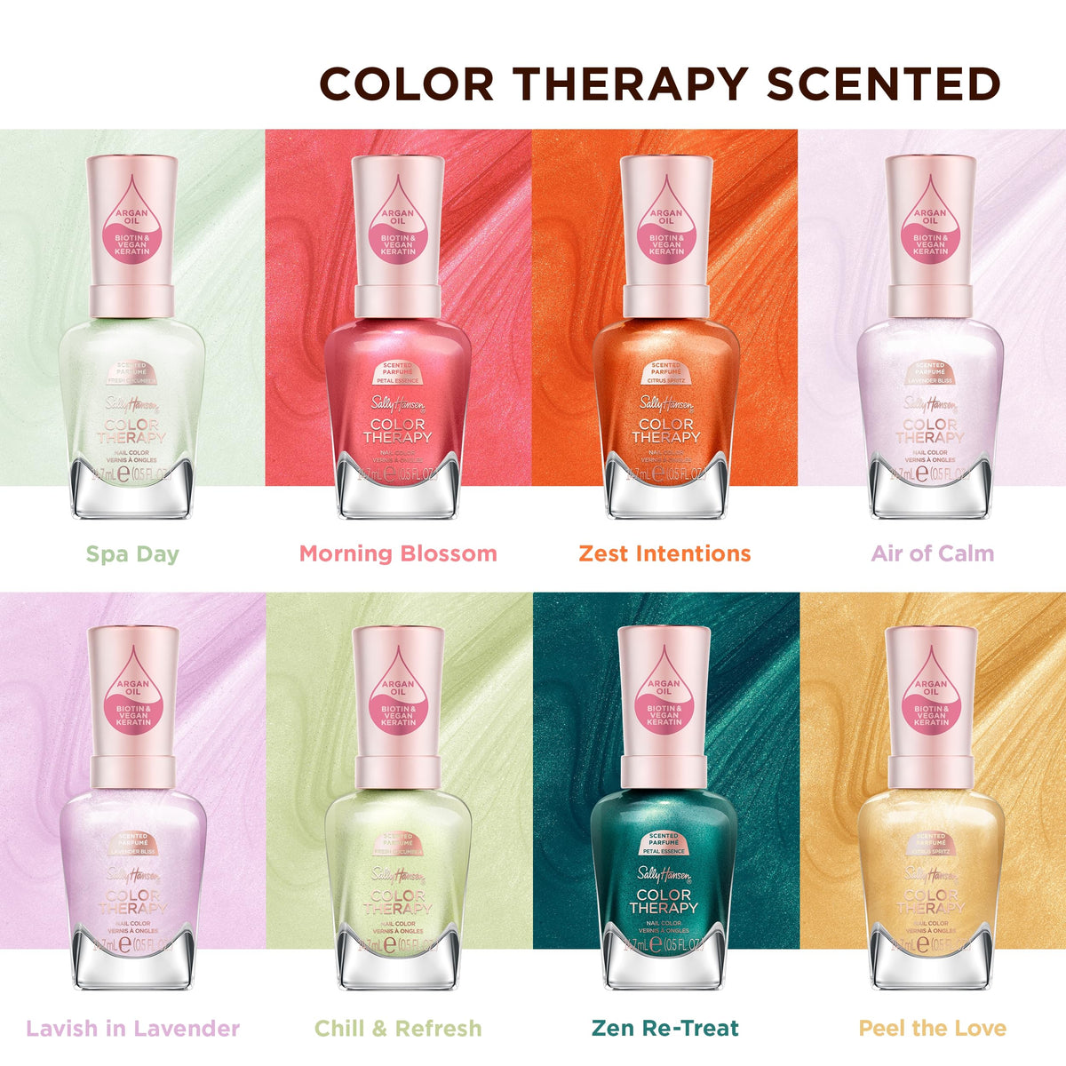 Sally Hansen paired with Color Therapy top coat showing long-lasting gloss benefit