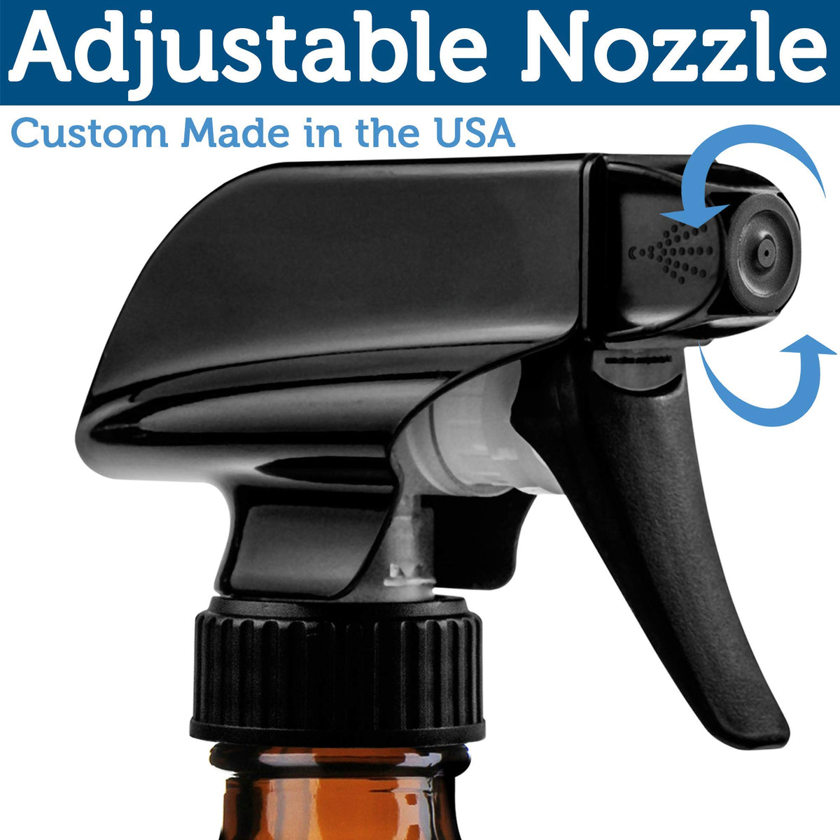 Sally's Organics trigger nozzle close-up highlighting durable fine mist and stream settings