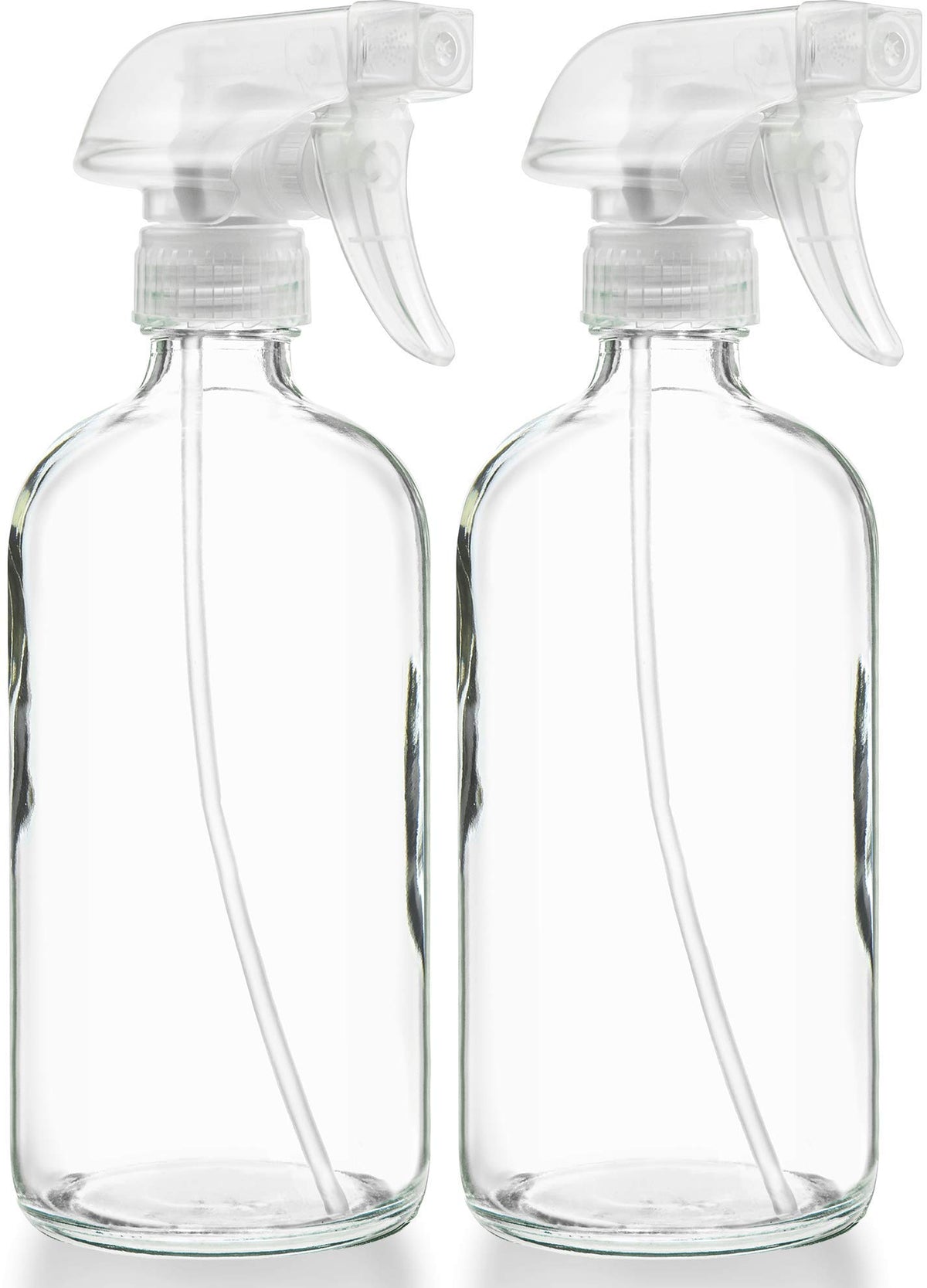 Sally's Organics front view of two clear glass spray bottles showing clean design and capacity benefit