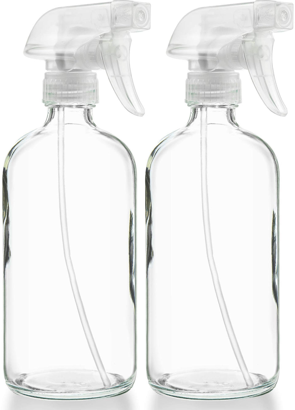 Sally's Organics front view of two clear glass spray bottles showing clean design and capacity benefit