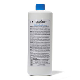 Salon Care clear developer close-up of cap and spout for easy, controlled pouring benefit
