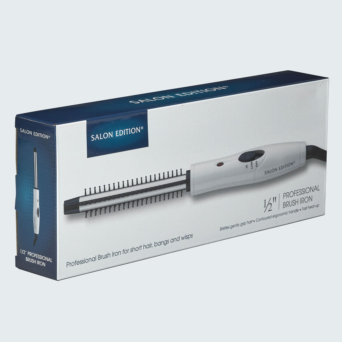 Salon Edition brush iron beside ruler demonstrating small barrel ideal for short hair