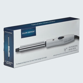 Salon Edition brush iron beside ruler demonstrating small barrel ideal for short hair