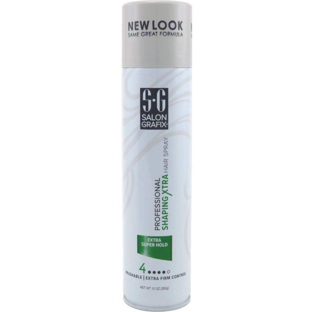 Salon Grafix spraying on styled hair to show brushable hold and visible frizz control
