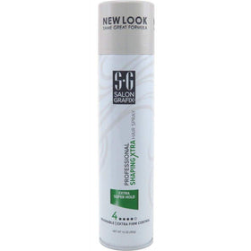 Salon Grafix spraying on styled hair to show brushable hold and visible frizz control