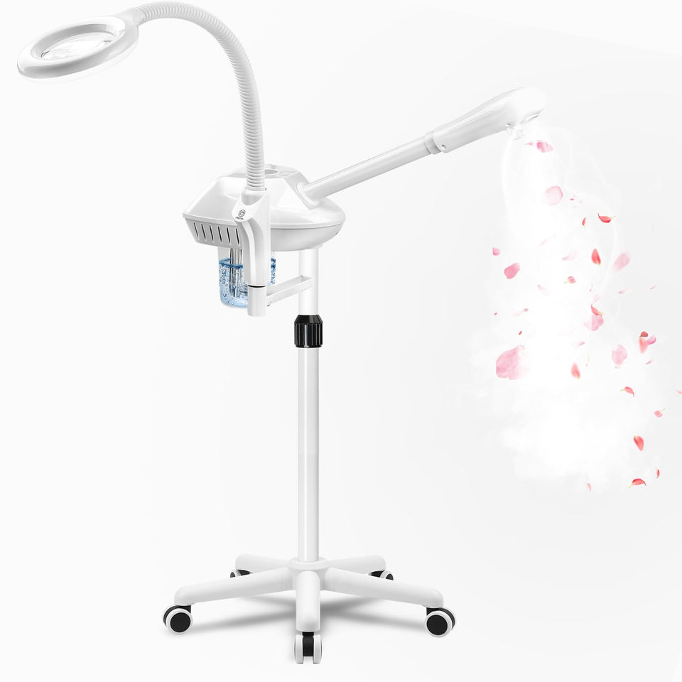 Salon Señor front view of facial steamer showing controls and lamp, professional convenience
