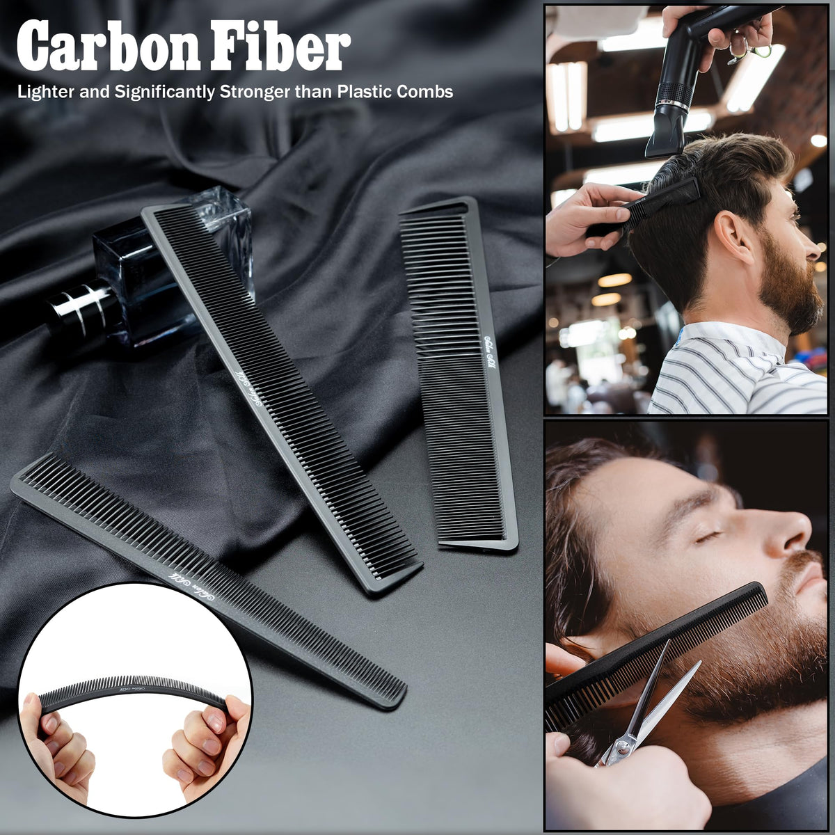 SALON SILK top-view of assorted combs illustrating variety for styling versatility