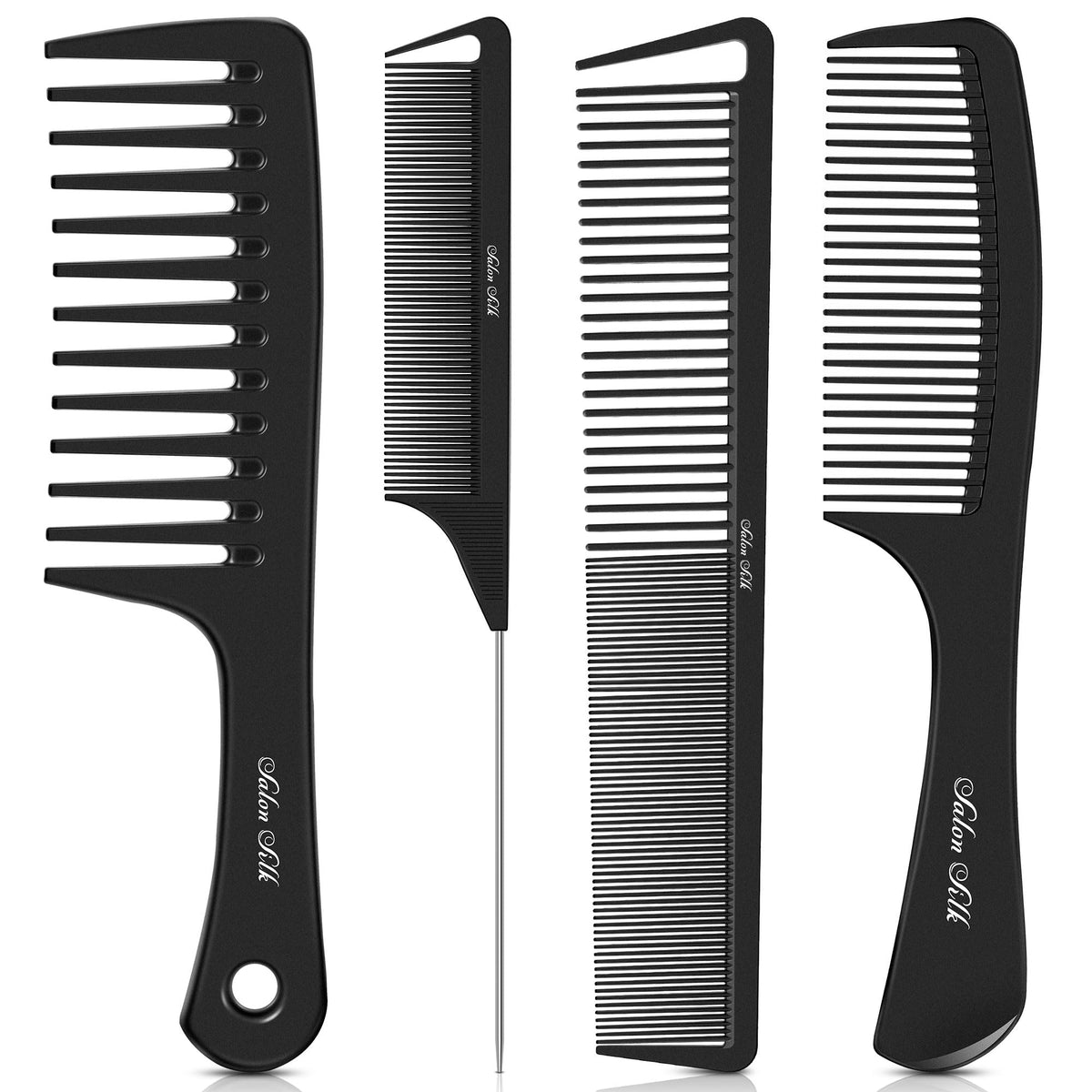 SALON SILK front packaging showing the four combs and set benefits