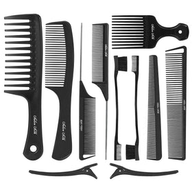 SALON SILK front view of full 11-piece comb set showing contents and organization