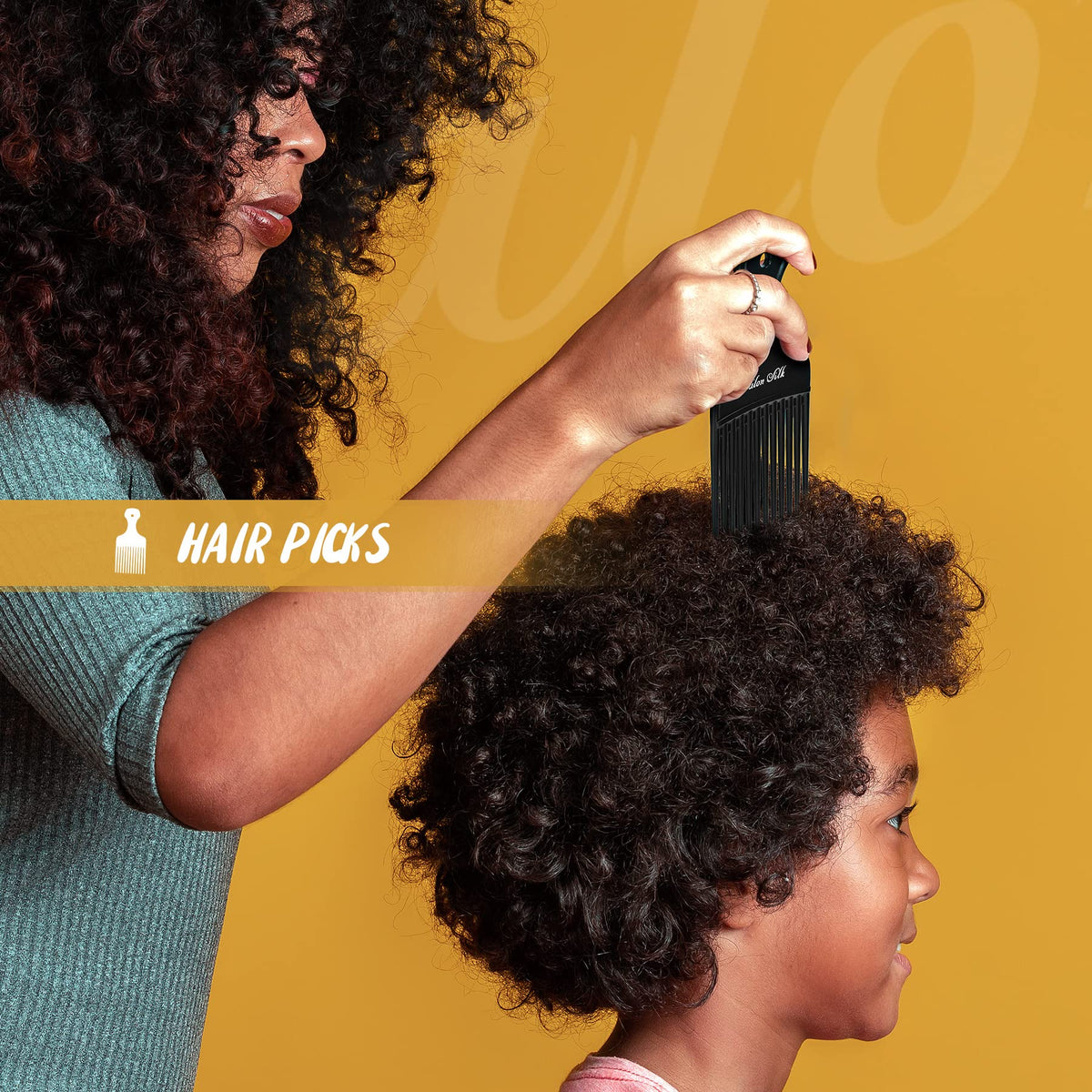 SALON SILK hair pick lifting curls to create root volume and reduce frizz
