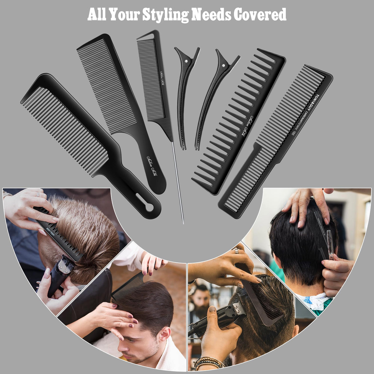 SALON SILK hair-cleaning brush and clips in use speeding salon cleanup