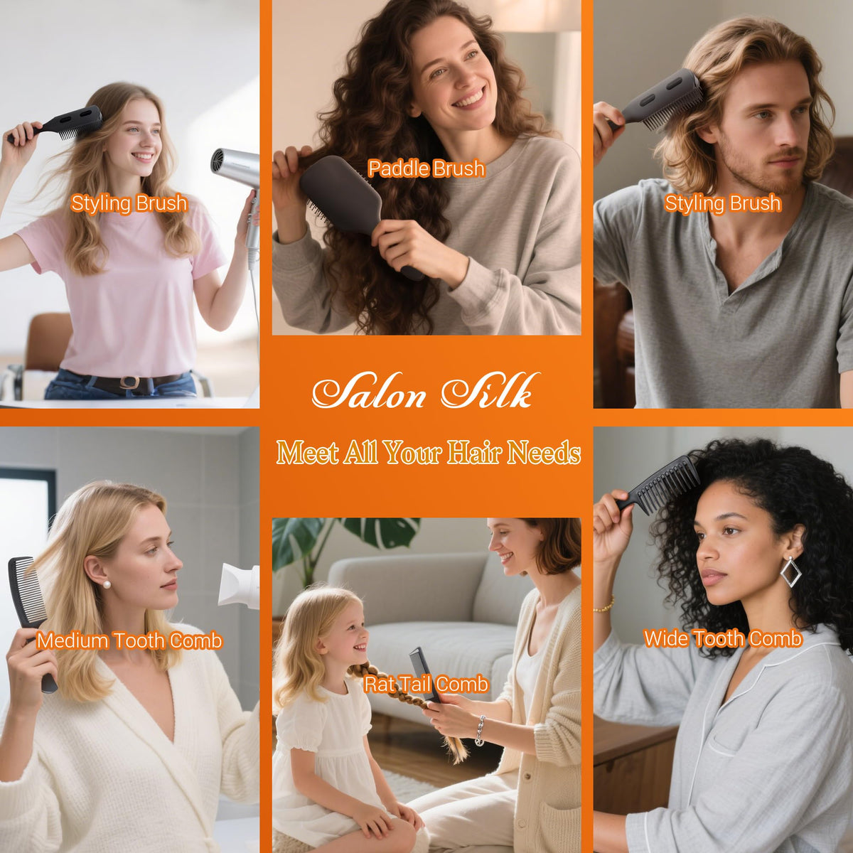 SALON SILK brush in use detangling wet curly hair showing reduced pulling benefit