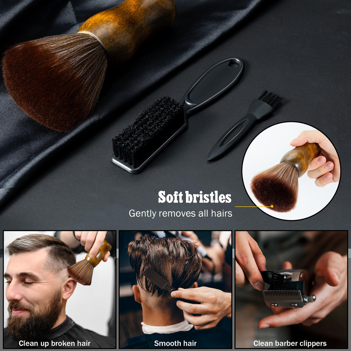 SALON SILK neck duster close-up with soft dense bristles for comfortable cleanup