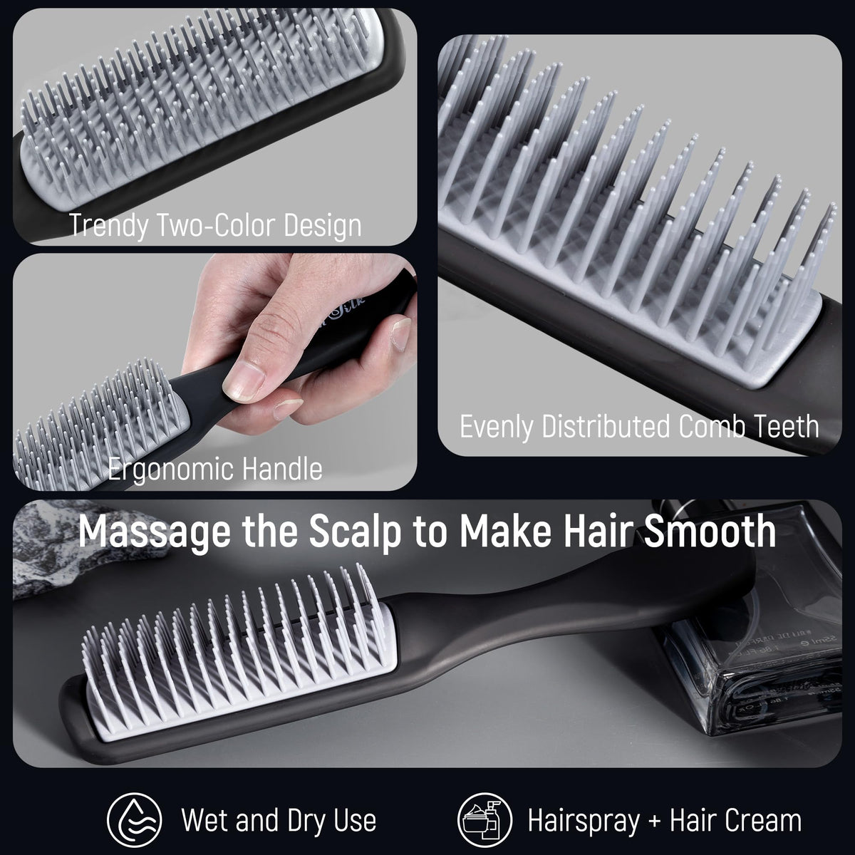 SALON SILK quiff roller brush detail with ball-tipped bristles for lift and scalp safety