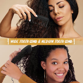 SALON SILK close-up of wide-tooth comb teeth gliding through knots without breakage