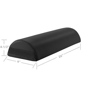 Saloniture bolster placed under client's knees demonstrating ergonomic lift and lower-back relief